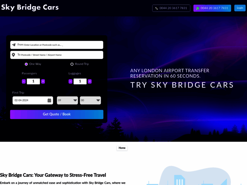 Site screenshot : Seamless Transfers: Skybridge Cars Eases Heathrow