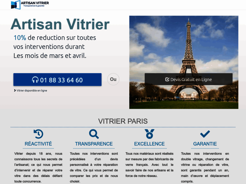 Screenshot du site : http://artisanvitrier.paris/