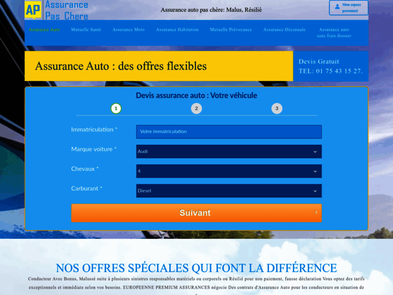 Screenshot du site : Devis gratuit: Assurance Auto, Mutuelle Santé