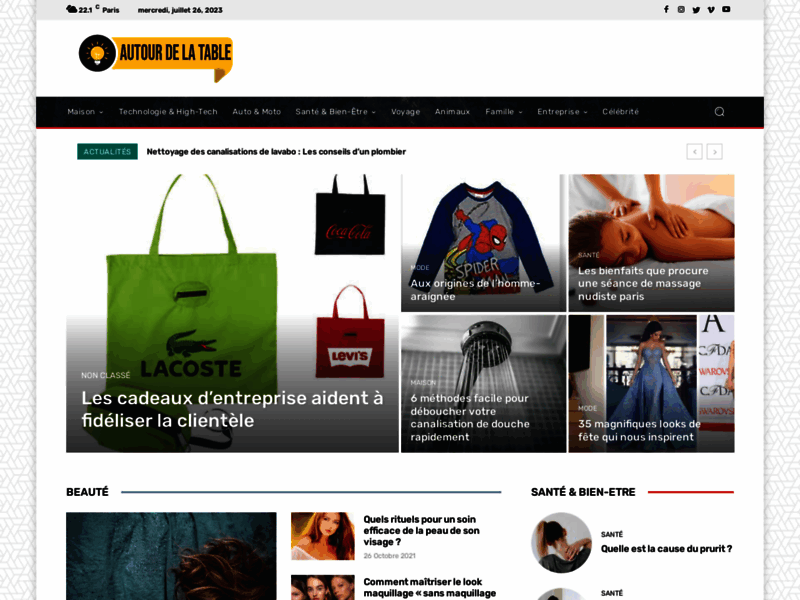 Screenshot du site : Autour de la table: santé, cuisine, mode femme