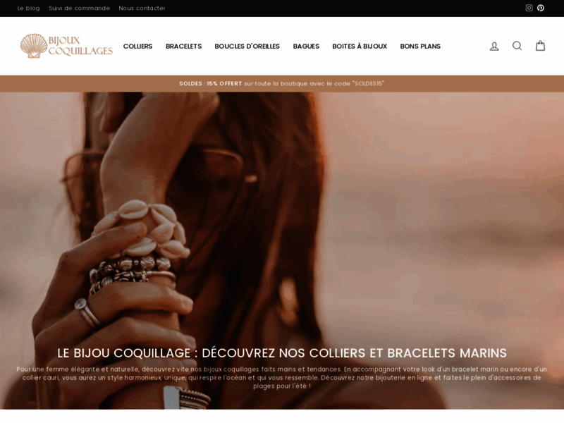 Screenshot du site : Bijoux Coquillages