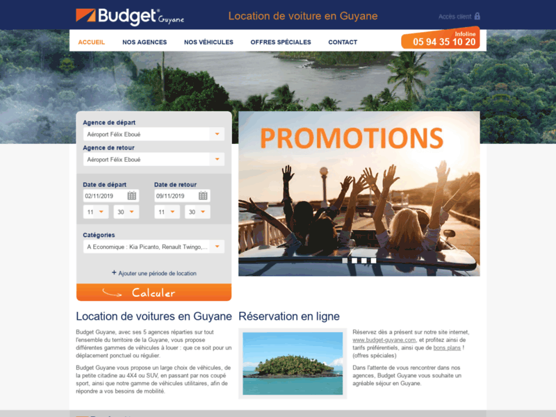 Screenshot du site : location voiture pas chère Guyane