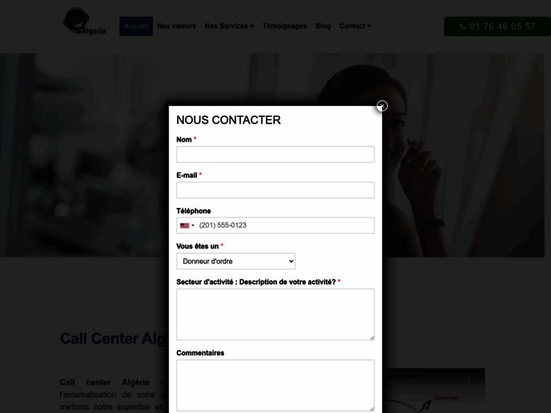 Screenshot du site : Centre d'appel francophone en Algérie