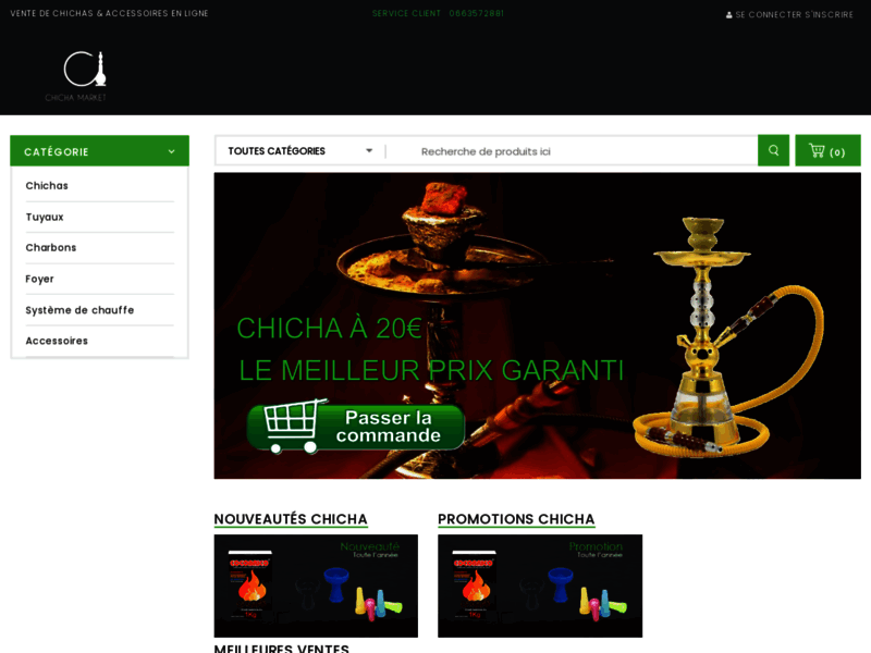Screenshot du site : Vente chicha pas cher Paris