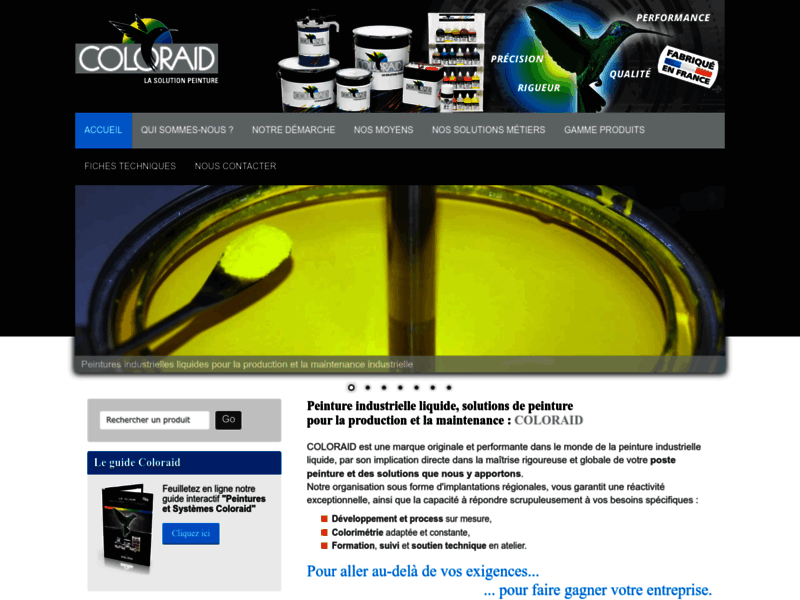 Screenshot du site : Coloraid, peinture industrielle liquide