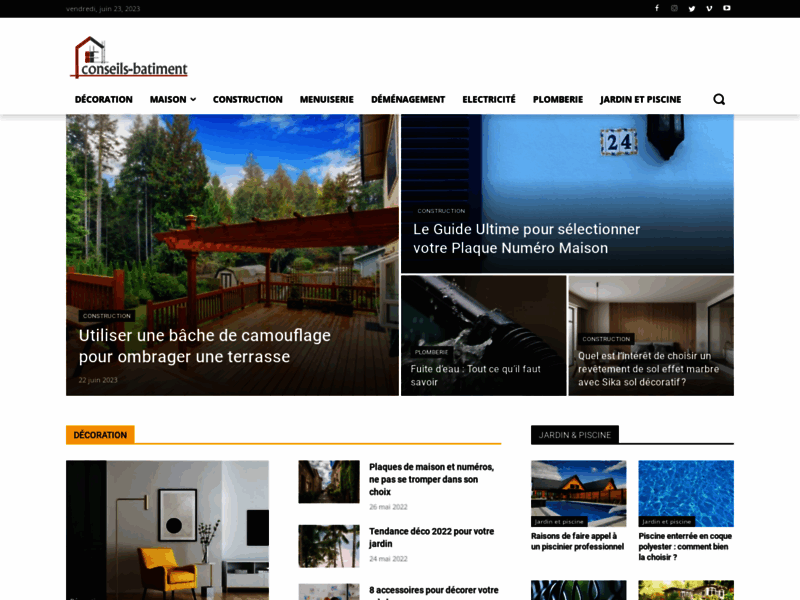 Screenshot du site : Conseils batiment: rénovation, travaux, décoration