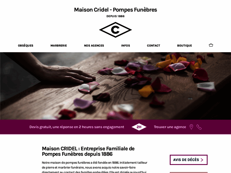 Screenshot du site : Maison Cridel