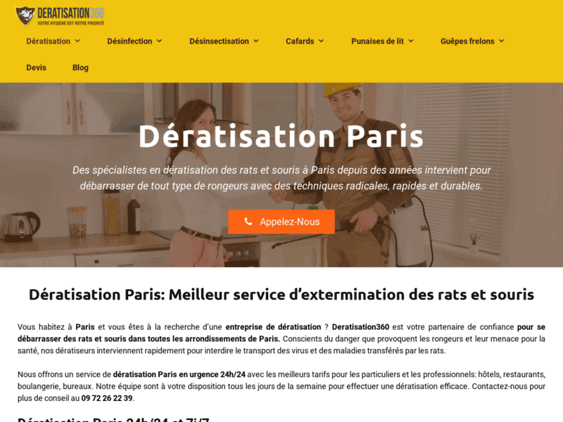 Screenshot du site : dératisation Paris