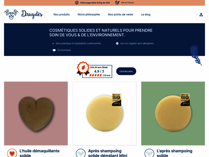 Screenshot du site : Druydès | Démaquillant & Shampoing Solides