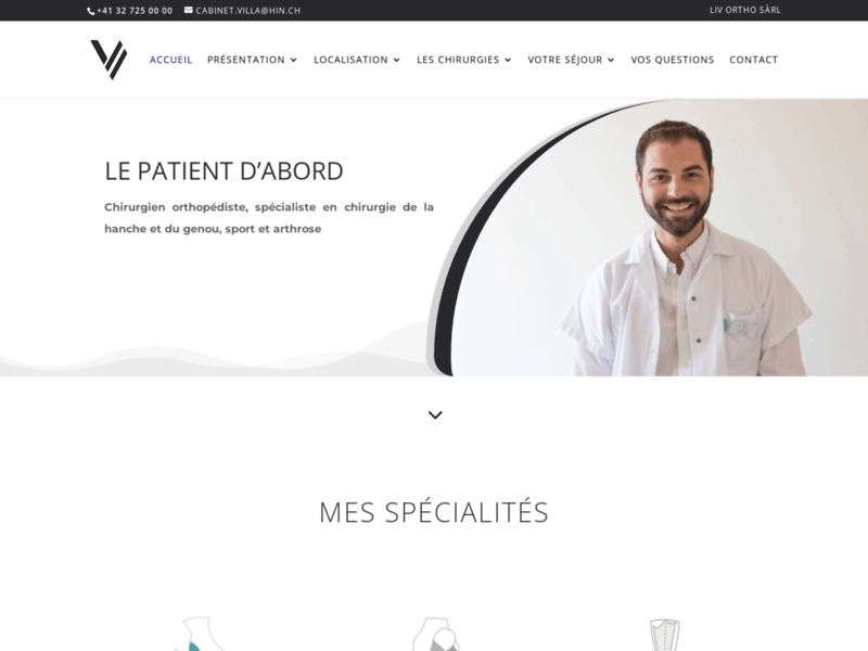 Screenshot du site : Spécialiste en chirurgie du sport