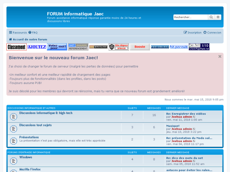 Screenshot du site : Jaec Forum Informatique Gratuit aide et discussion