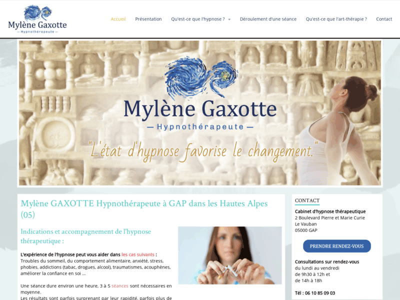 Screenshot du site : Mylène GAXOTTE Hypnothérapeute Gap