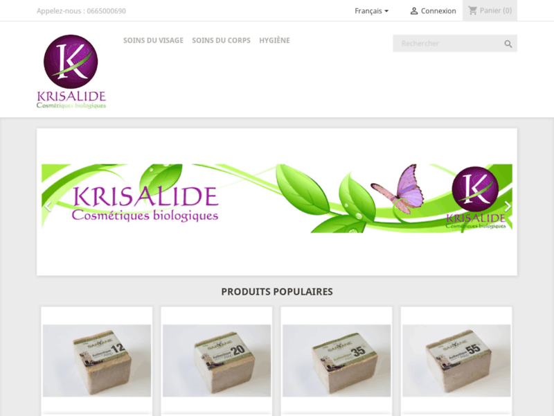 Screenshot du site : Krisalide cosmétiques bio et produits naturels