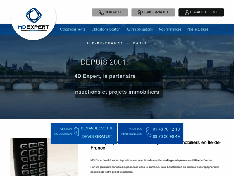 Screenshot du site : Diagnostic amiante Paris - DPE Paris