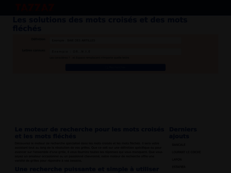 Screenshot du site : Solution de mots-croisés