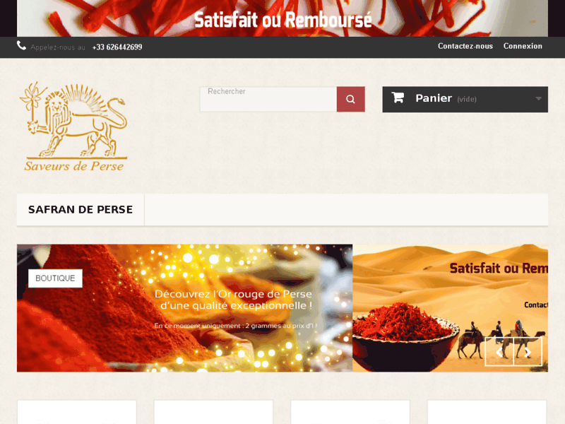 Screenshot du site : Vente de safran et épices en ligne