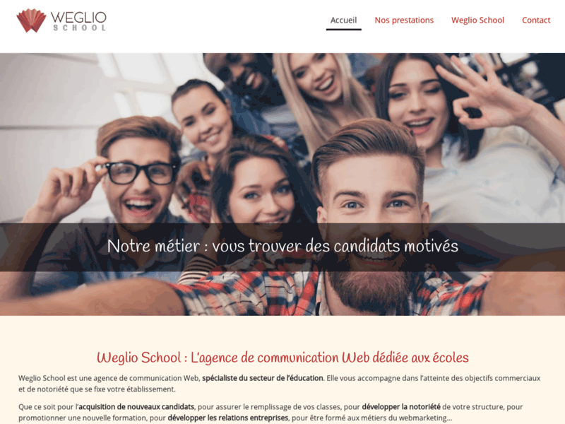 Screenshot du site : Weglio School communication web dédiée aux écoles