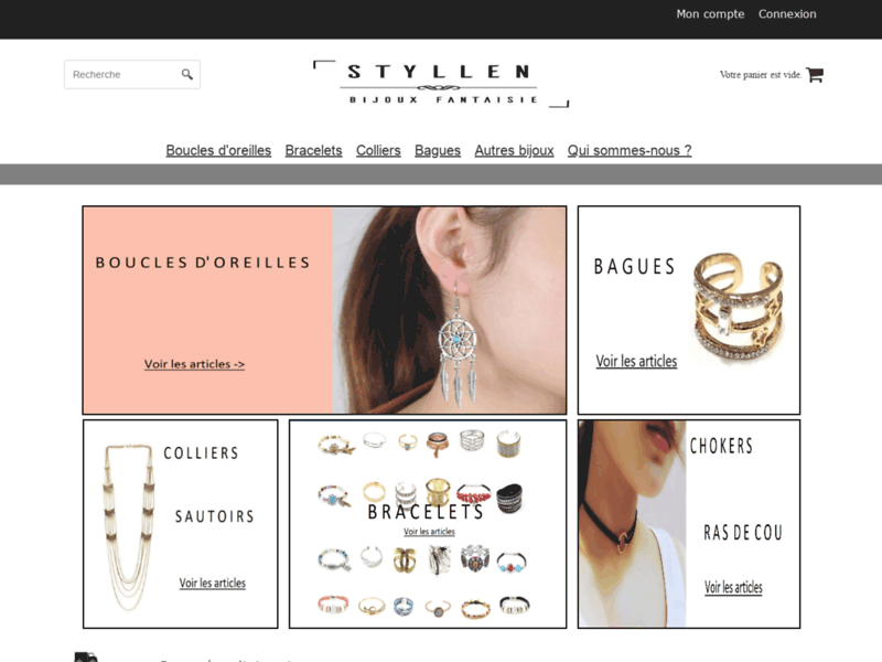 Screenshot du site : Styllen bijoux fantaisie