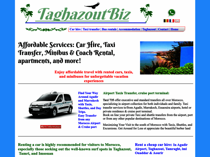 Taghazout Morocco Rental: car hire, Apartment, surf camp, taxi transfer and minibus hire. cheaper