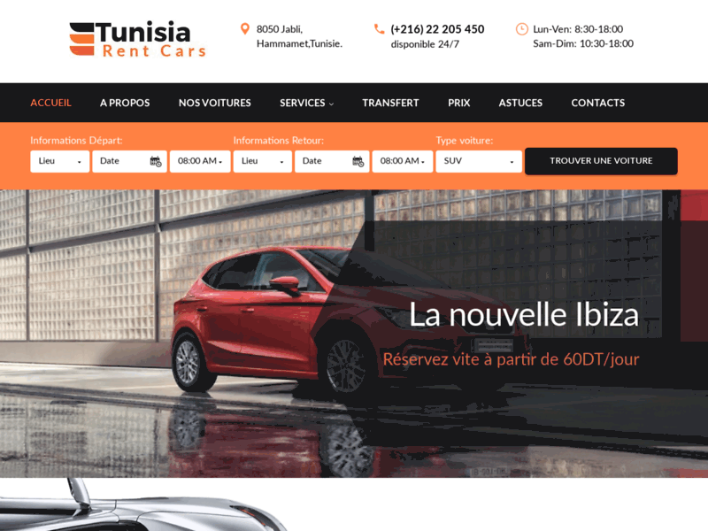 Screenshot du site : agence de location de voitures