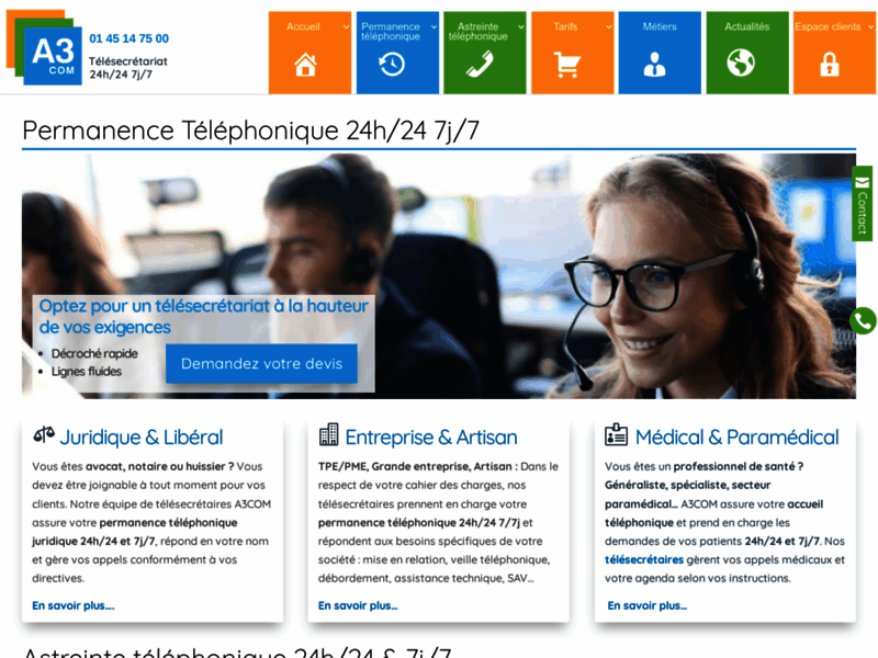 Screenshot du site : Permanence téléphonique pour profession libérale
