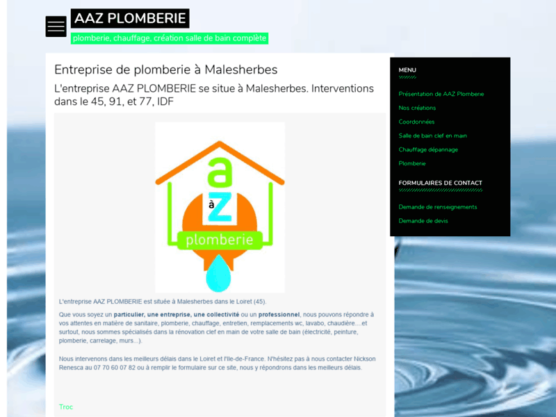 Screenshot du site : AAZ PLOMBERIE