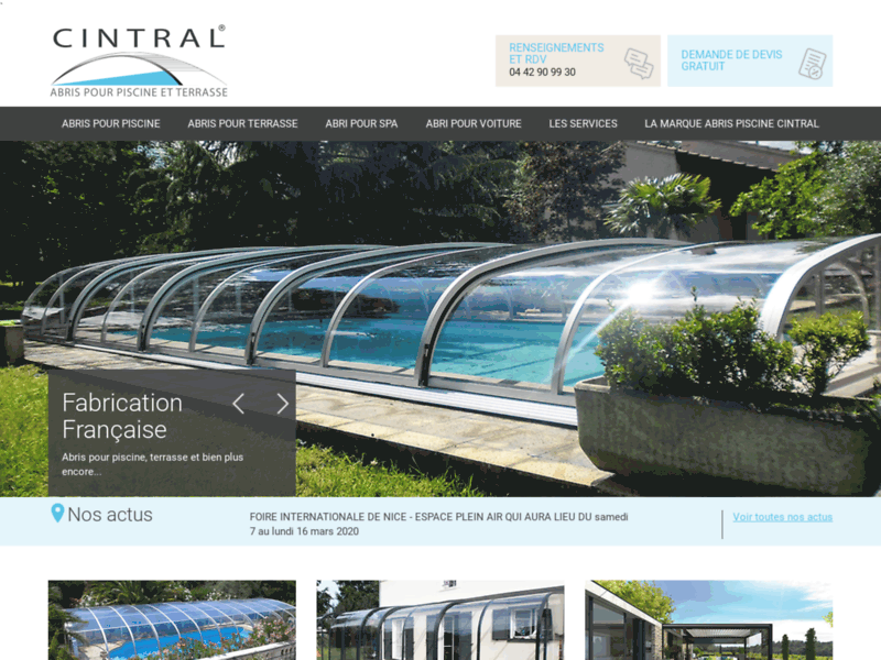 Screenshot du site : Abri Cintral : piscine, spa, terrasse, voiture