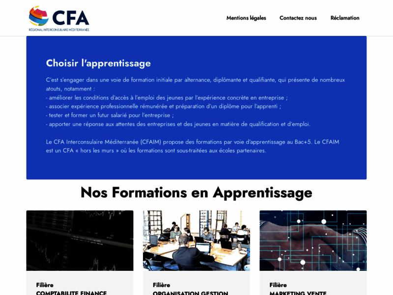Screenshot du site : CFA Interconsulaire Méditerranée