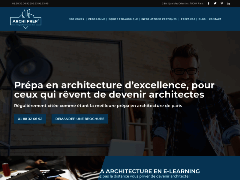 Screenshot du site : Préparation pour les élèves d'architecture à Paris