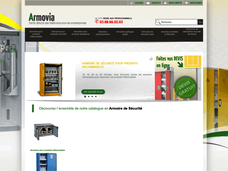 Screenshot du site : Armovia le spécialiste en armoire de sécurité