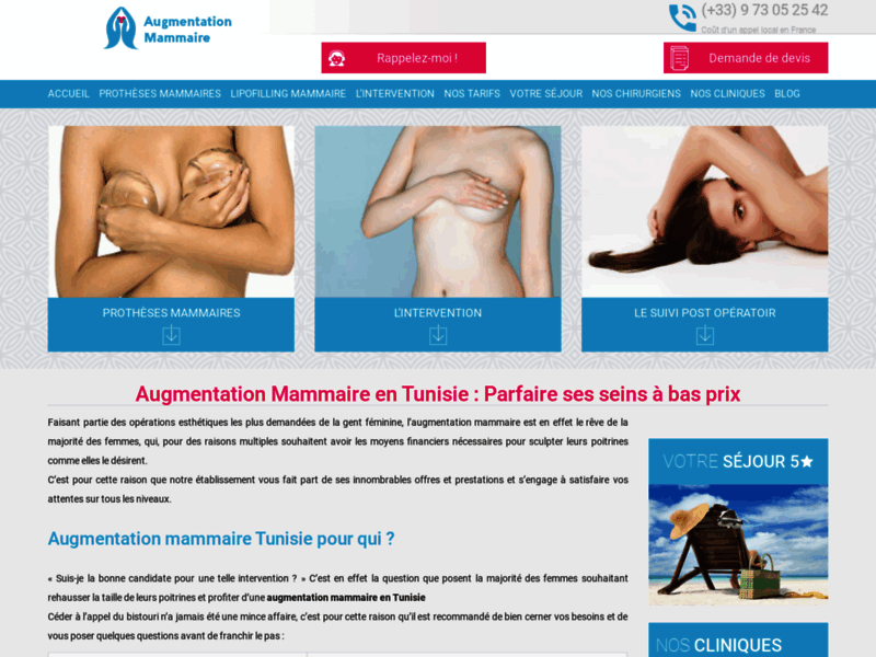 Screenshot du site : Augmentation mammaire en Tunisie
