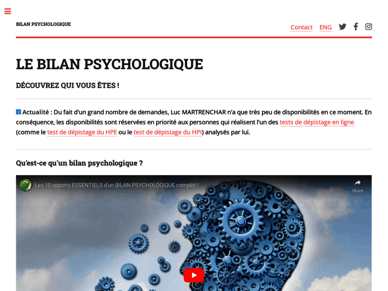Screenshot du site : Bilan psychologique Paris