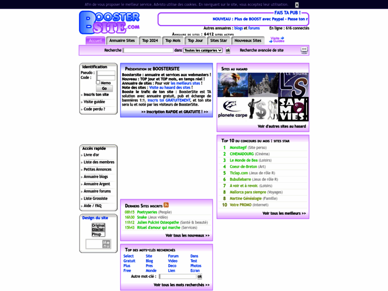 Screenshot du site : Annuaire avec système de votes