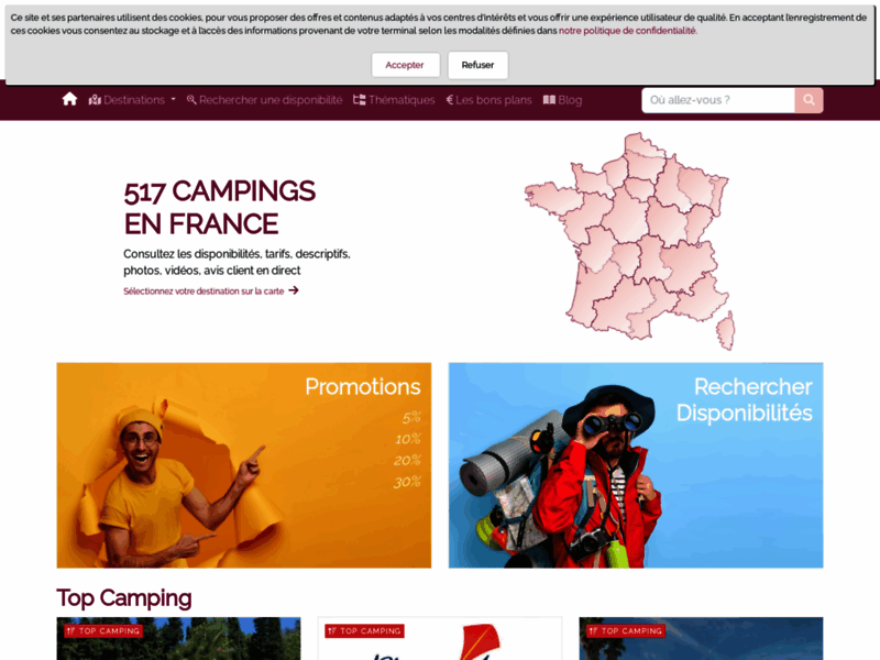 Disponibilités campings avec Campingdispo.fr annuaire guide vacances