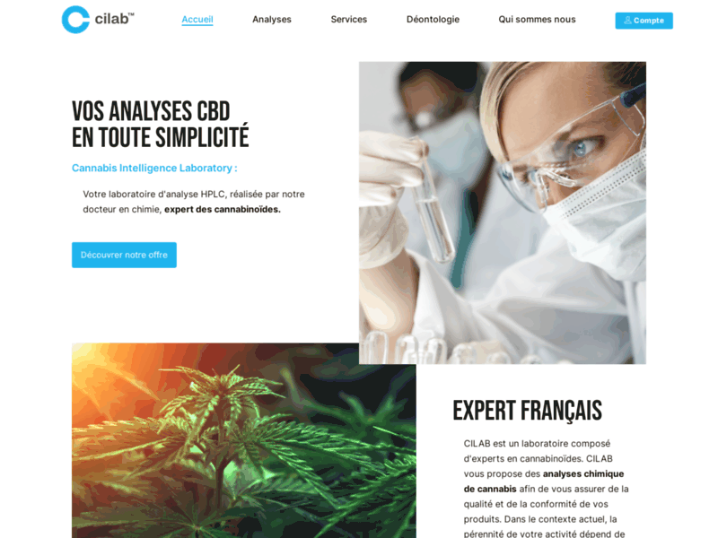 Screenshot du site : Cilab - Laboratoire d'analyse CBD