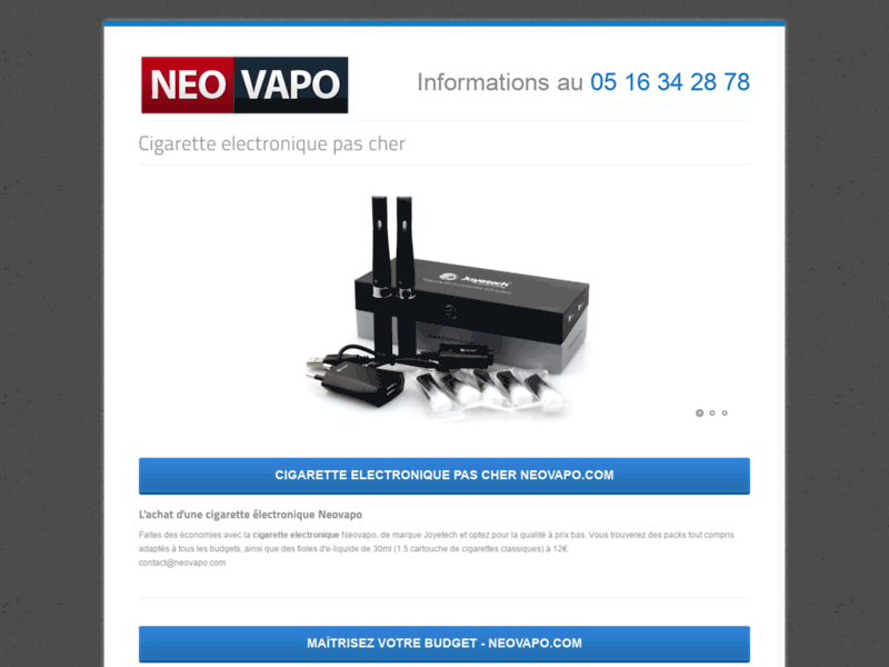 Screenshot du site : Cigarette électronique : Neovapo à Poitiers