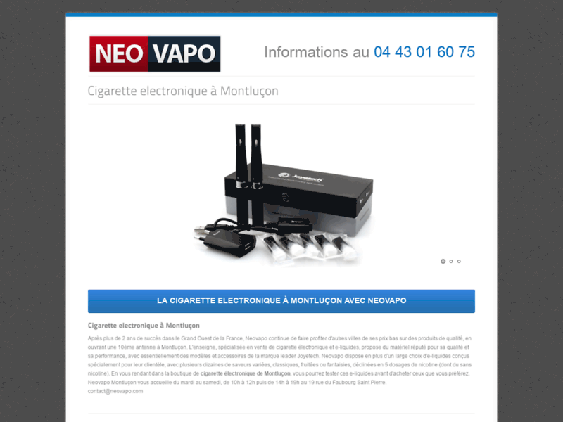 Screenshot du site : Cigarettes électroniques Neovapo : la performance