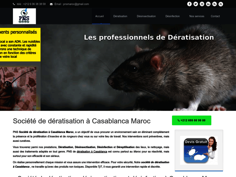 Screenshot du site : Société de dératisation Casablanca au Maroc