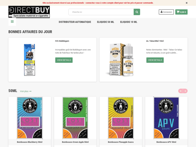 Screenshot du site : Fiabilité et originalité de produits: e-liquides