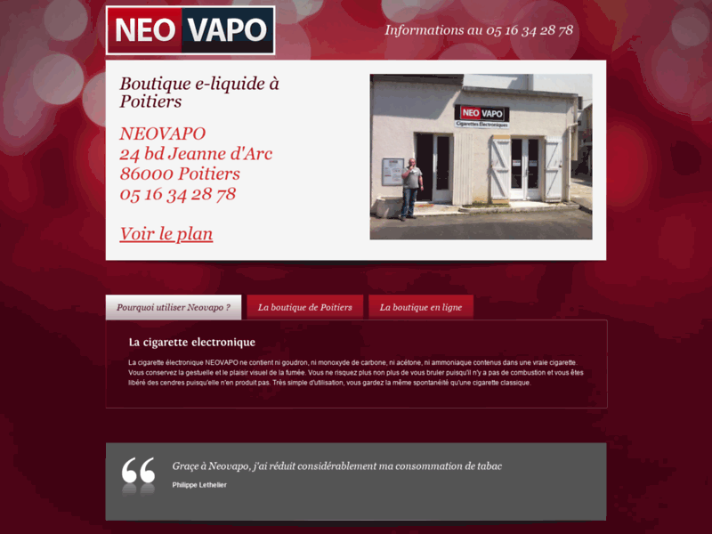 Screenshot du site : Neovapo Urban, un large choix de e-liquide DIY