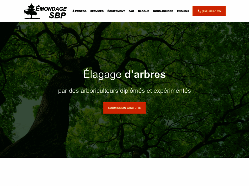 Screenshot du site : Élagage et essouchement - Émondage SBP