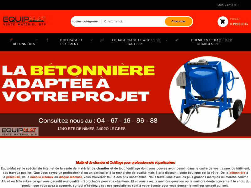 Screenshot du site : EquipMat, matériel professionnel à prix internet