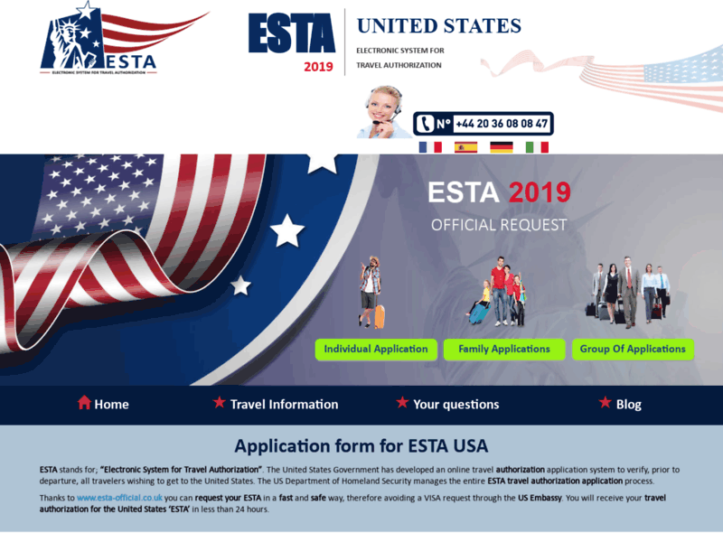 Site screenshot : Application for a travel permit for the United Sta