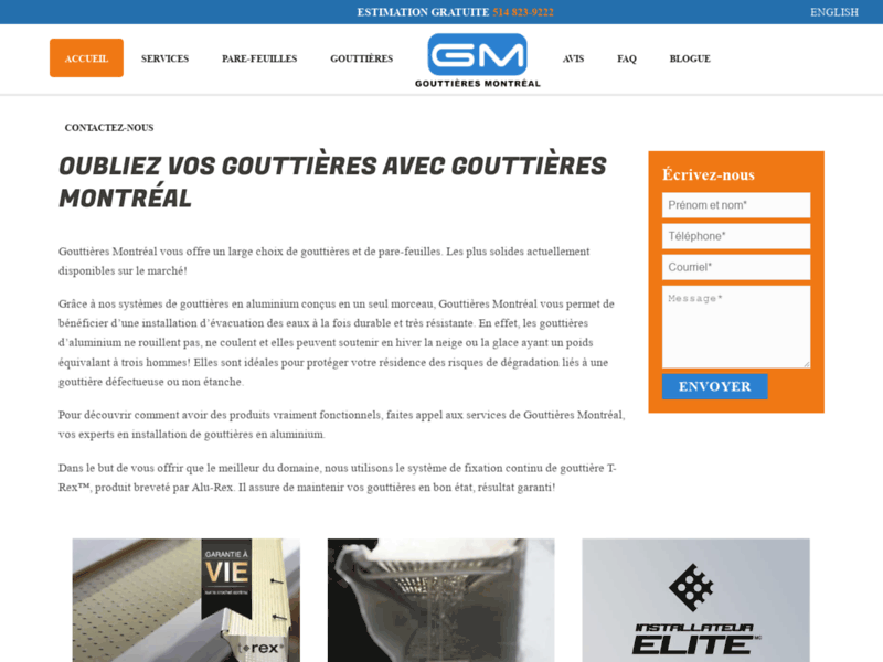 Screenshot du site : Gouttière à Montréal