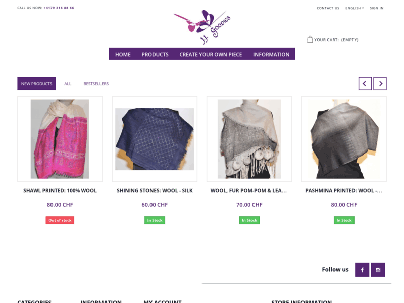 Screenshot du site : Vente d'écharpes à base de pashmina Genève