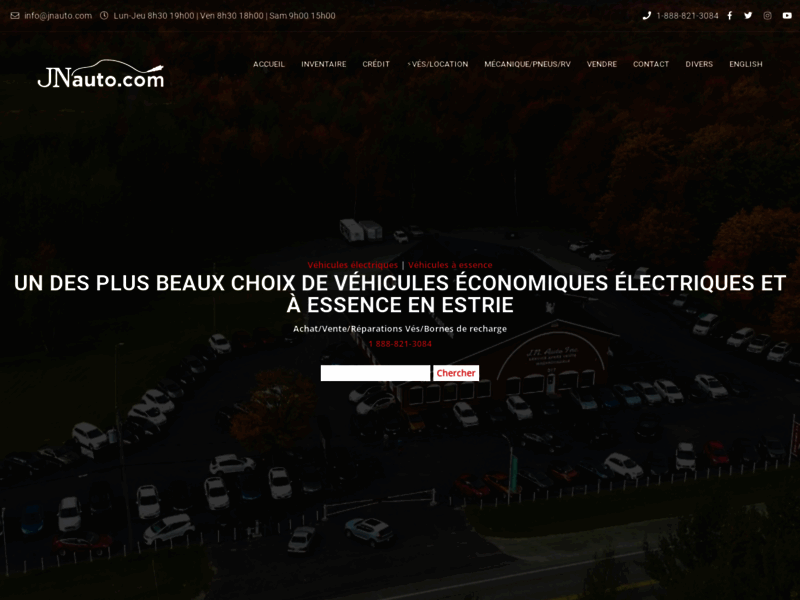 Screenshot du site : JnAuto, automobiles d'occasion dont des électrique