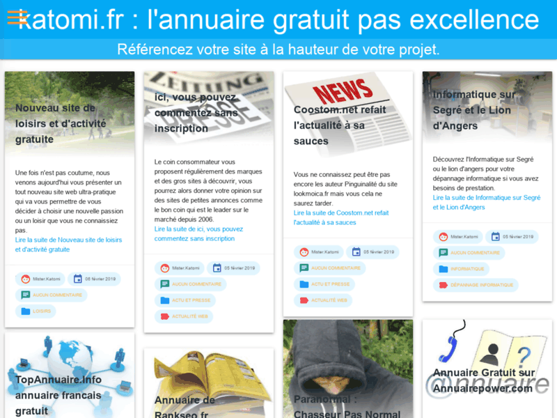 Screenshot du site : Katomi.fr, l'annuaire gratuit par excellence !