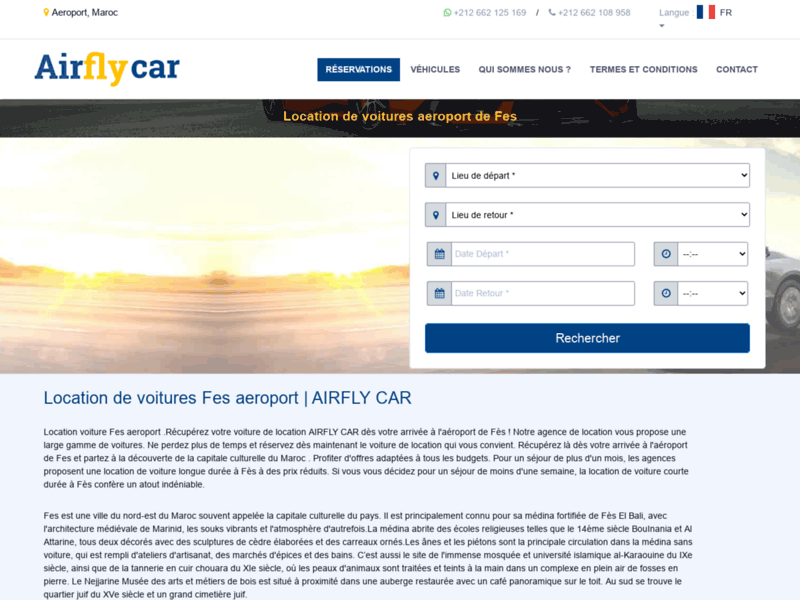 Screenshot du site : Location de Voiture Maroc | Aéroport Fès
