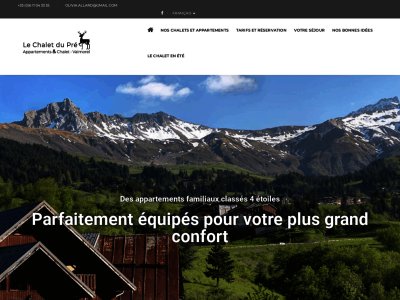 Screenshot du site : Le Chalet du Pré : Location appartements Valmorel