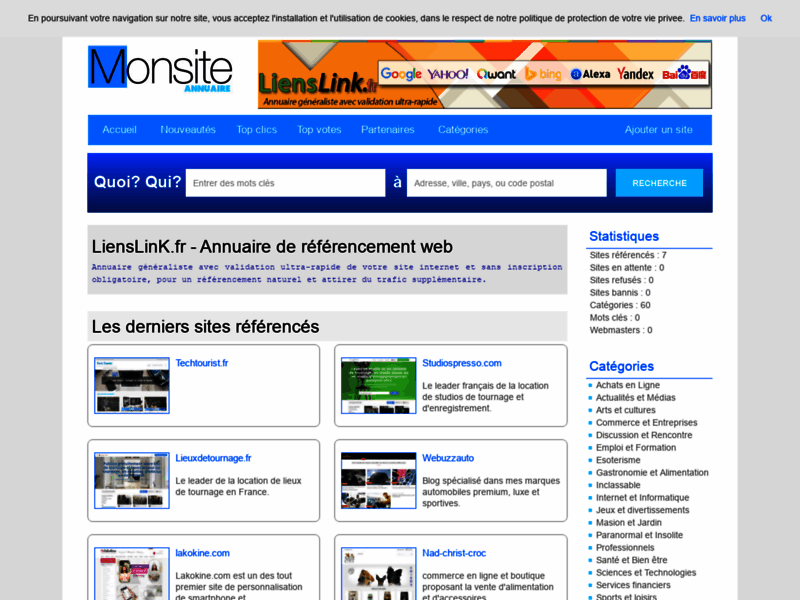 Screenshot du site : Lienslink Annuaire